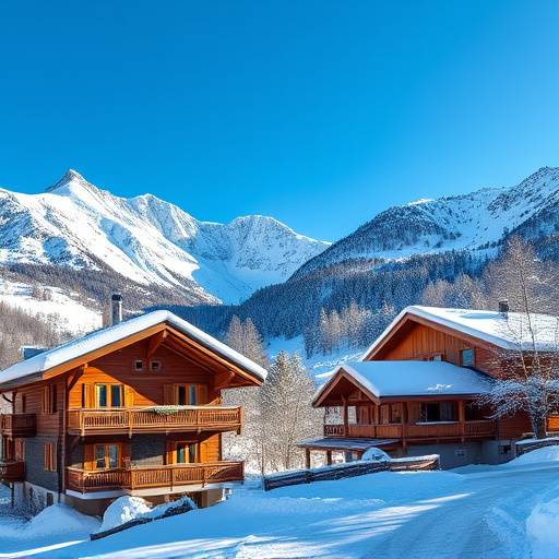 Chalet de montagne enneigé niché dans les Alpes franäaises, sous un ciel bleu éclatant.