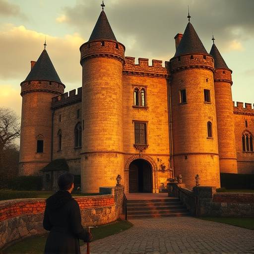 Image d'un tournage de film historique dans un château en Bretagne