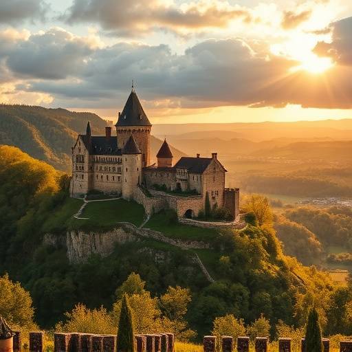 Impressionnante vue du Château de Castelnaud dominant la vallée de la Dordogne.