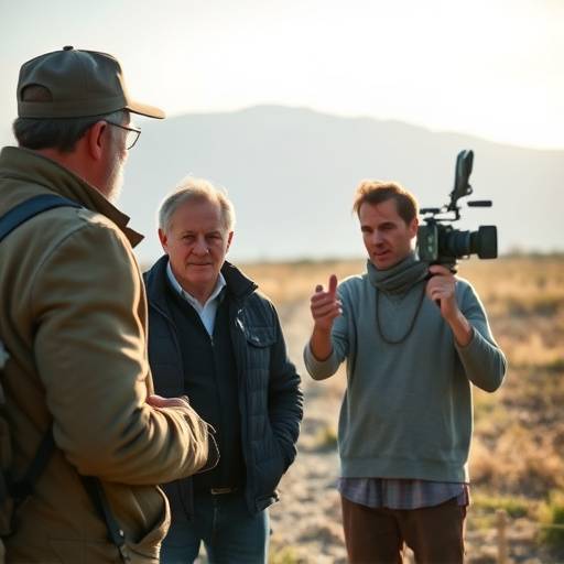 Un repéreur de lieux parlant à un réalisateur sur un plateau de tournage