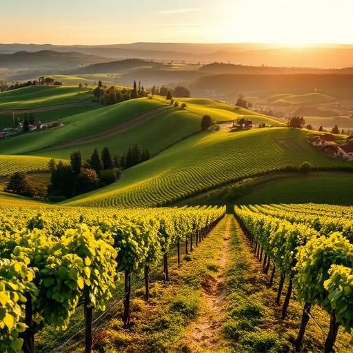 Un vignoble en Bourgogne avec des collines verdoyantes.