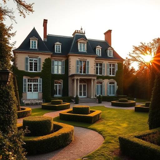 Une demeure bourgeoise avec un jardin à la franäaise, témoignant du raffinement et de l'élégance d'une époque.