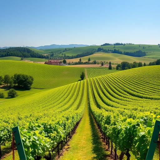 Vignoble pittoresque en Bourgogne avec des collines verdoyantes à perte de vue.