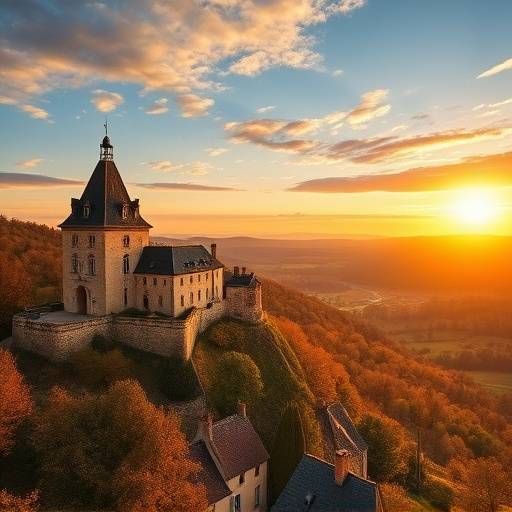 Vue panoramique d'un château médiéval en Dordogne.